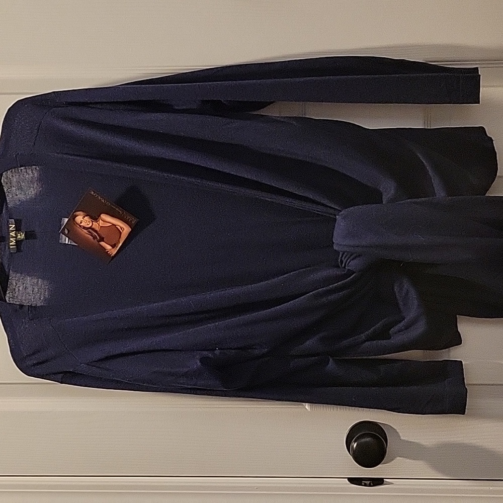 IMAN Touch of Cashmere Open Front Navy Sweater Cardigan, Women's Plus size 2X